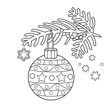 Boyama Sayfa anahat Noel dekorasyonu. Noel ağacı dalı. Yeni yıl. Çocuklar için boyama kitabı