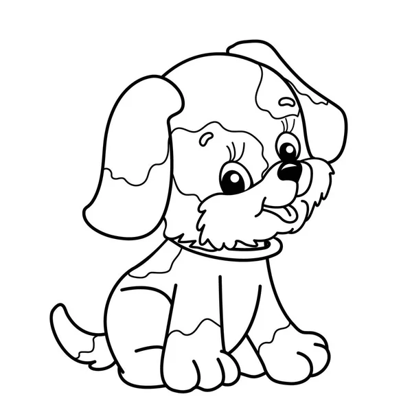 Desenho de Desenho de Desenhos Animados. Bonito filhote de cachorro. Animal de estimação. Livro para colorir para crianças —  Vetores de Stock