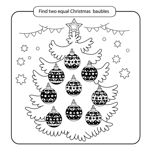 Puzzle için çocuklar. Çocuk akıl oyunu. Maç bulmak için çeşitli şeyler. Noel topları ayarlayın. Çocuklar için boyama sayfası