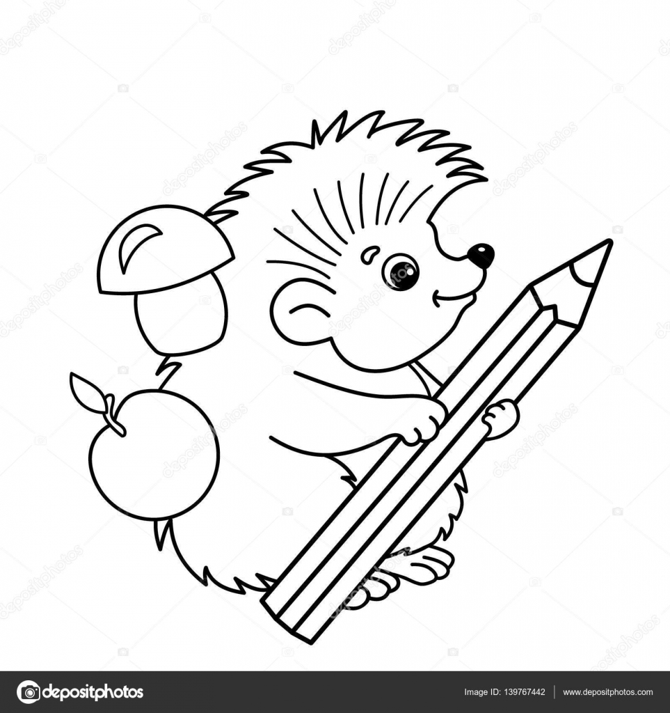 Disegni da colorare pagina muta di istrice del fumetto con la matita Libro da colorare per bambini — Vettoriali di Oleon17
