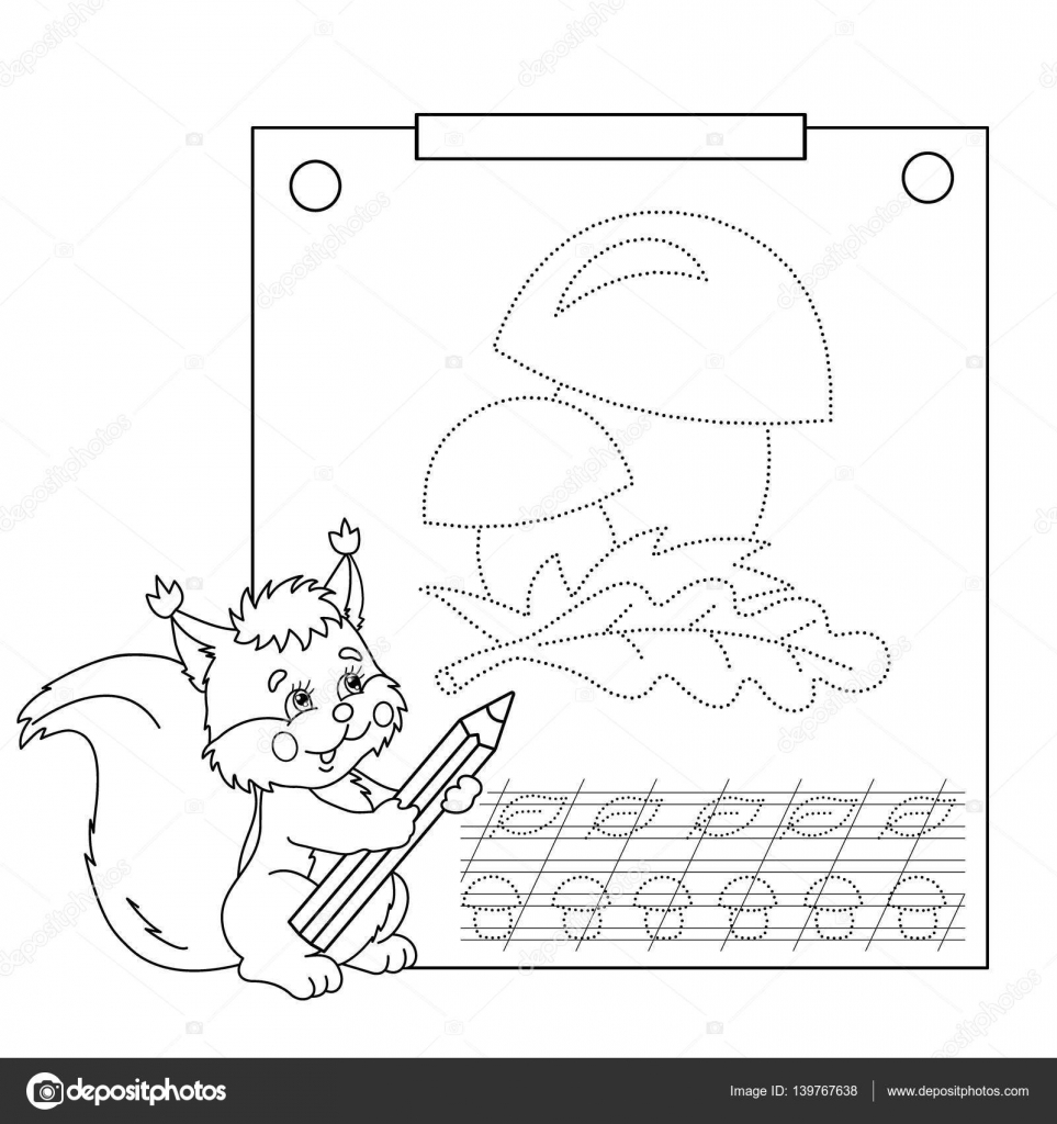 Foglio di lavoro di analisi Puzzle per bambini Funghi del fumetto Disegni da colorare pagina muta di scoiattolo con la matita