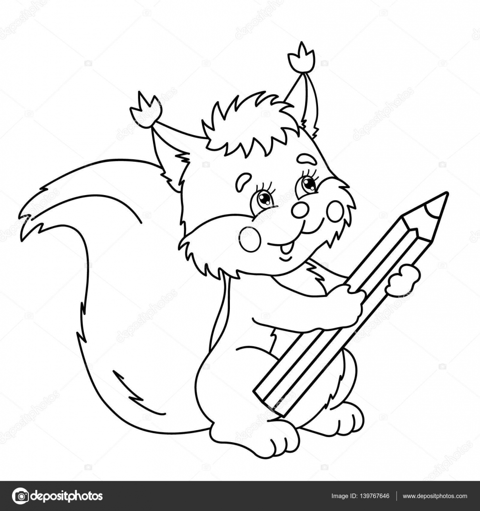 Disegni da colorare pagina muta di scoiattolo del fumetto con la matita Libro da colorare per bambini — Vettoriali di Oleon17