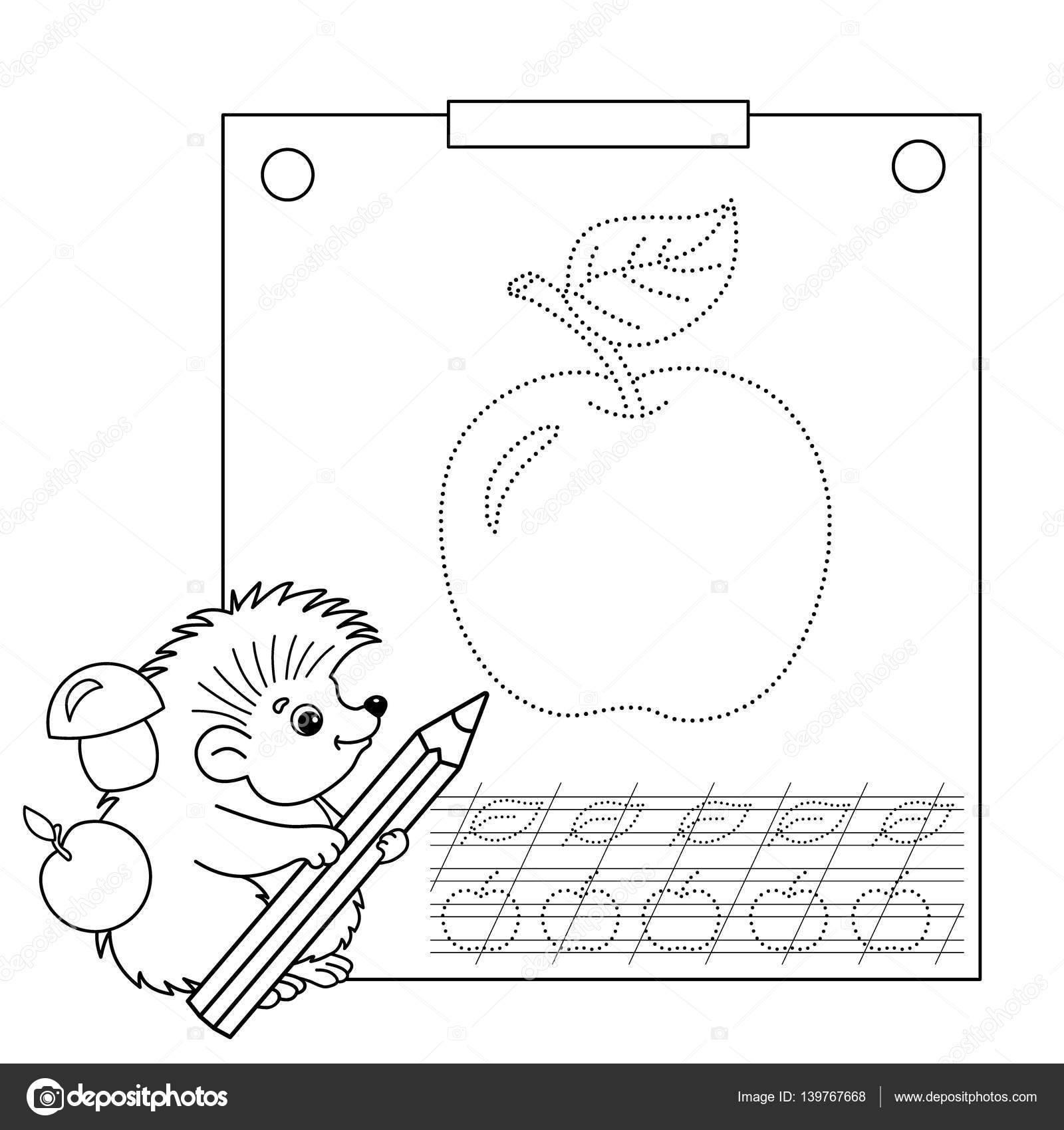 Puzzle per bambini Mela del fumetto Disegni da colorare pagina muta di riccio con la matita