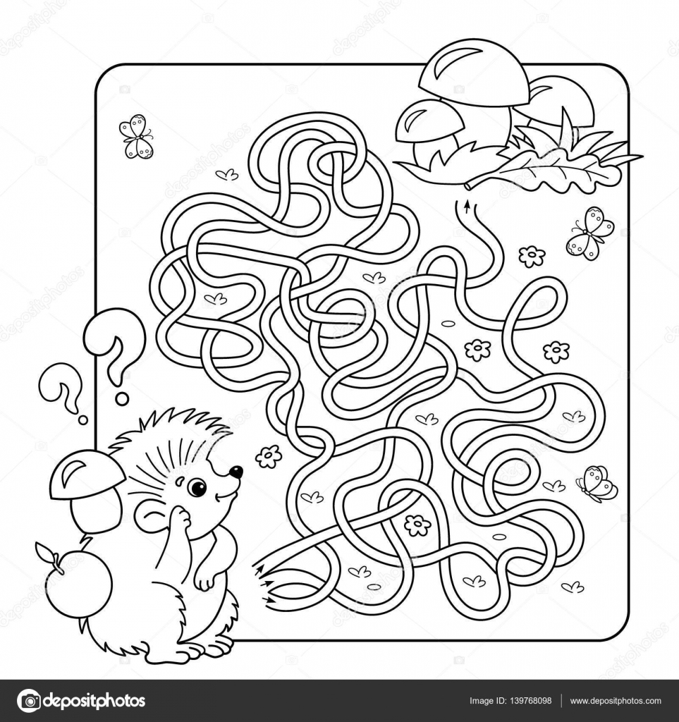 Pagina profilo di istrice con funghi di coloritura Libro da colorare per bambini — Vettoriali di Oleon17