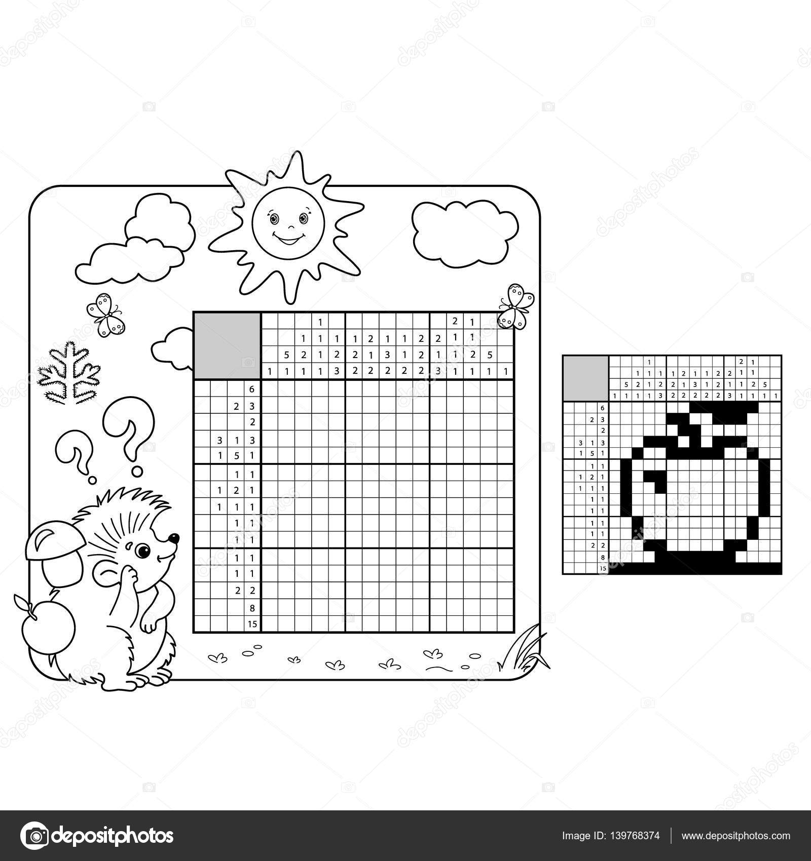 Bianco e nero giapponese cruciverba con risposta Nonogram con risposta Parole incrociate di grafico Da colorare pagina muta di istrice