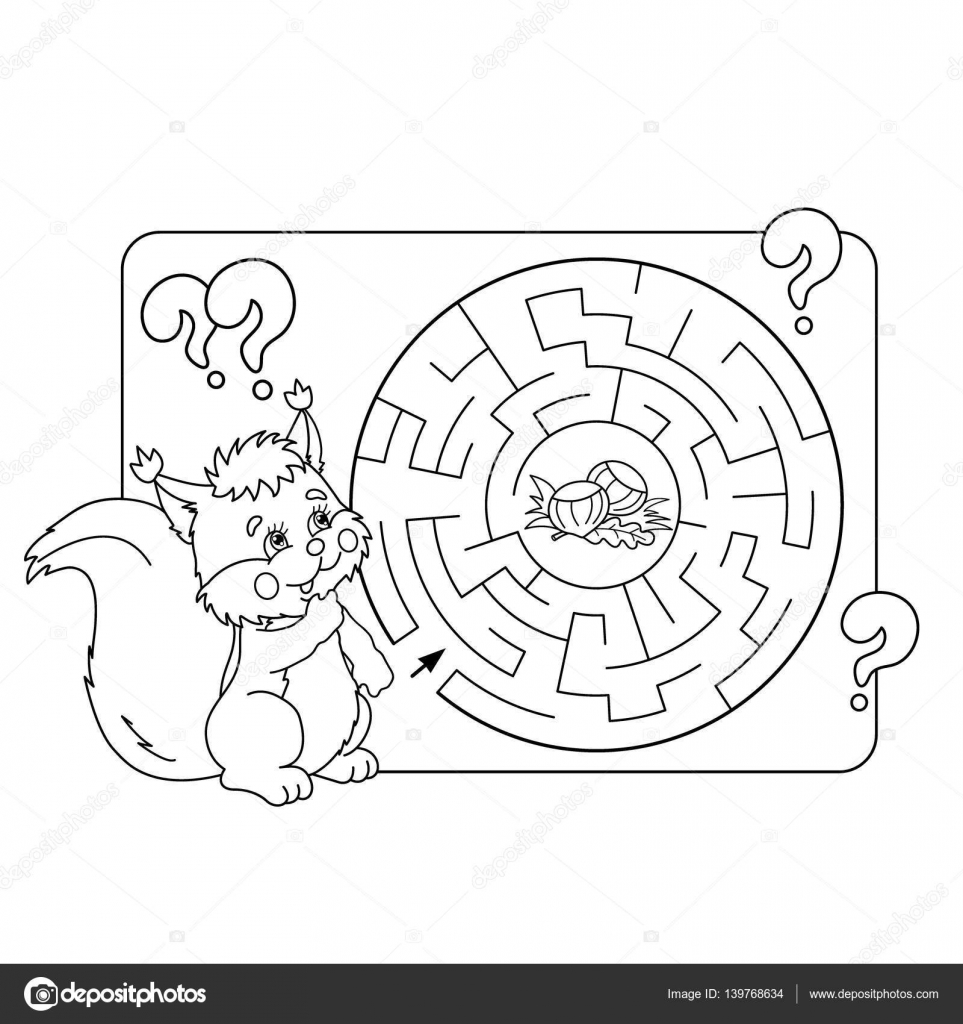 Pagina profilo di scoiattolo con le noci di coloritura Libro da colorare per bambini — Vettoriali di Oleon17