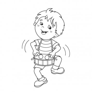 Coloring Page Outline Of cartoon Boy playing the drum. Musical instruments. Coloring book for kids clipart