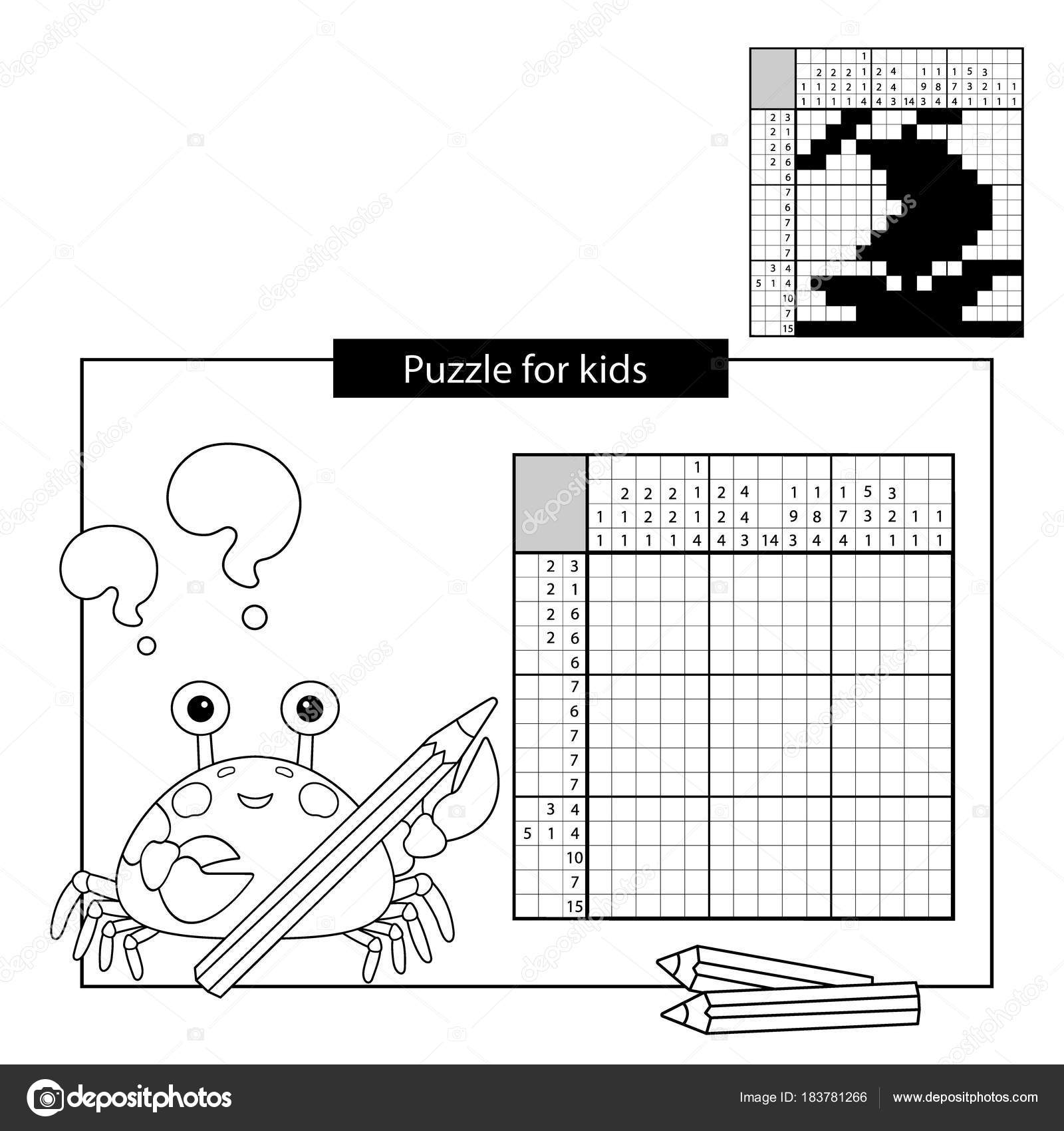 Bianco e nero giapponese cruciverba con risposta Nonogram con risposta Parole incrociate di grafico Disegni da colorare pagina muta del granchio