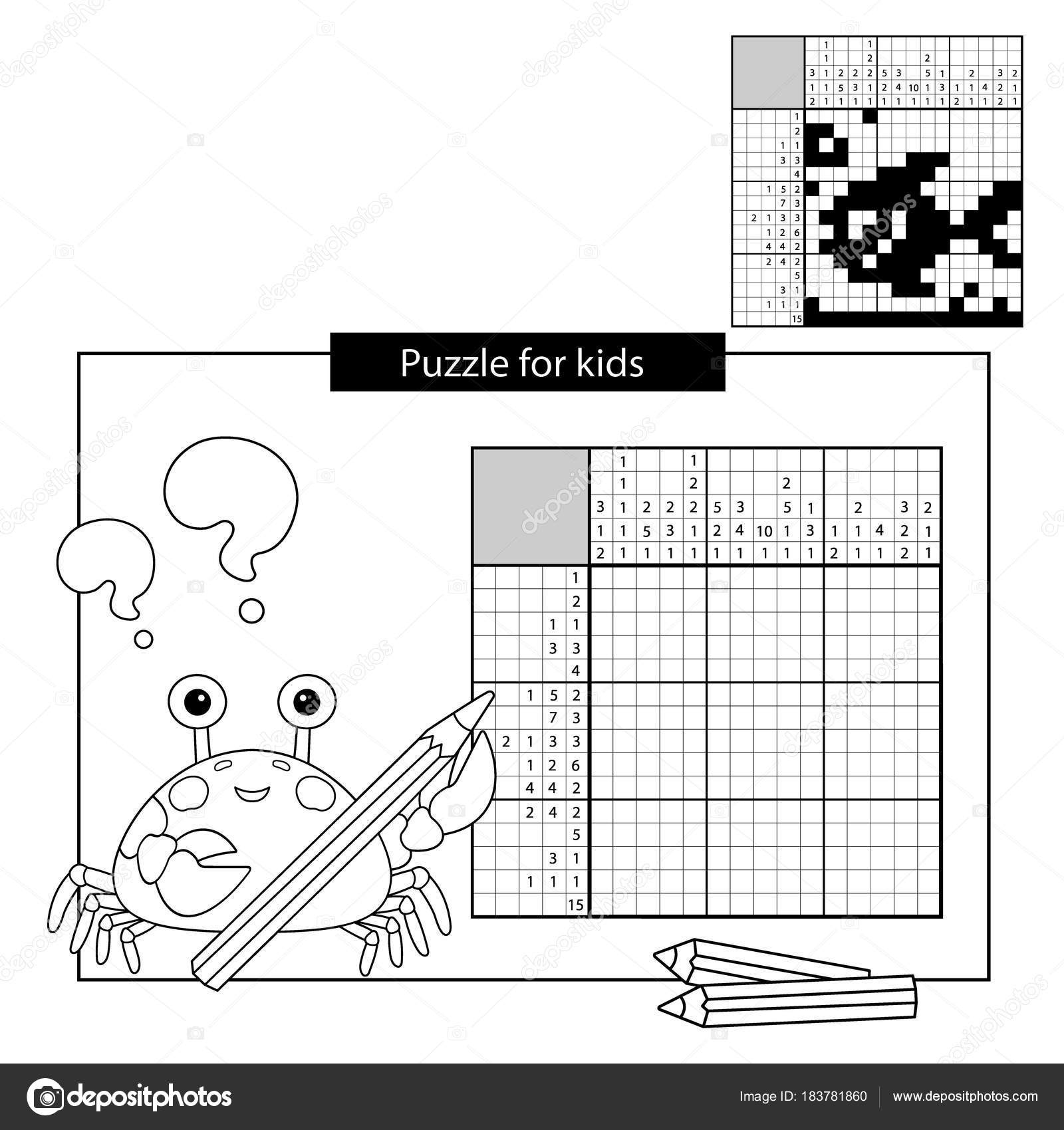 Bianco e nero giapponese cruciverba con risposta Nonogram con risposta Parole incrociate di grafico Disegni da colorare pagina muta del granchio