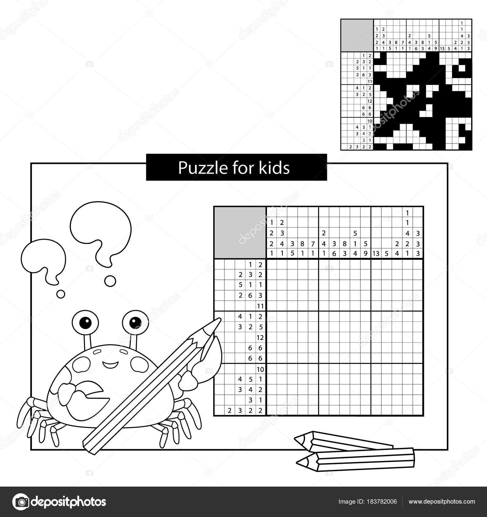 Stelle marine Bianco e nero giapponese cruciverba con risposta Nonogram con risposta Parole incrociate di grafico Disegni da colorare pagina muta del