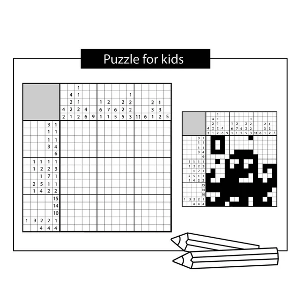 Chobotnice. Podmořský život. Černá a bílá Japonské křížovky s odpovědí. Nonogram s odpovědí. Grafické křížovky. Logická hra pro děti. — Stockový vektor