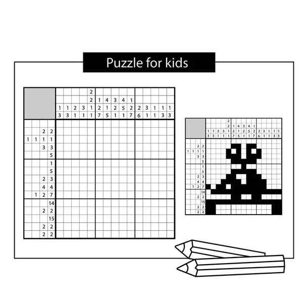 Topo meccanico. Nonogramma con risposta. cruciverba giapponese in bianco e nero con risposta. cruciverba grafica. Puzzle game per bambini . — Vettoriale Stock