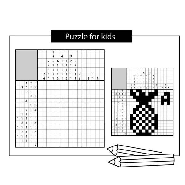 Ananas. Black and white japanese crossword with answer. Nonogram with answer. Graphic crossword. Puzzle game for kids. — Stock Vector