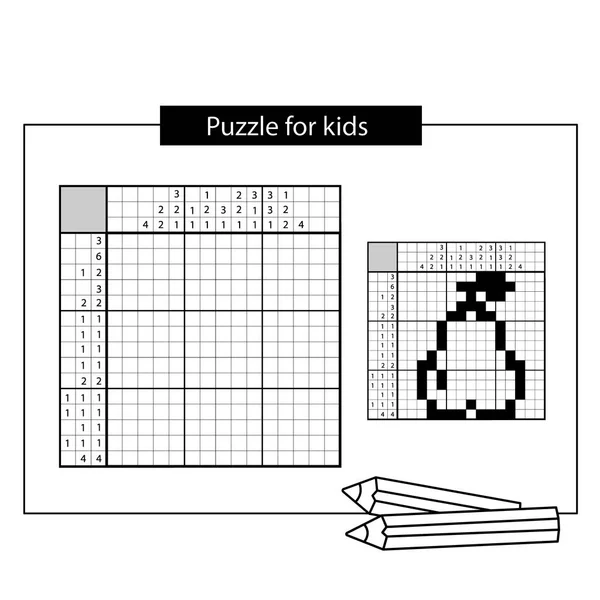 Birne. Schwarz-weiß japanisches Kreuzworträtsel mit Antwort. Nonogramm mit Antwort. Kreuzworträtsel. Puzzle-Spiel für Kinder. — Stockvektor