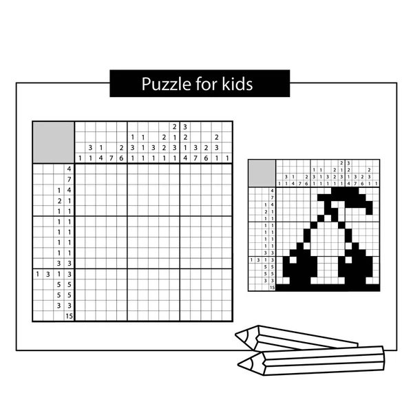 Cereza. Crucigrama japonés blanco y negro con respuesta. Nonograma con respuesta. Crucigrama gráfico. Puzzle juego para niños . — Archivo Imágenes Vectoriales