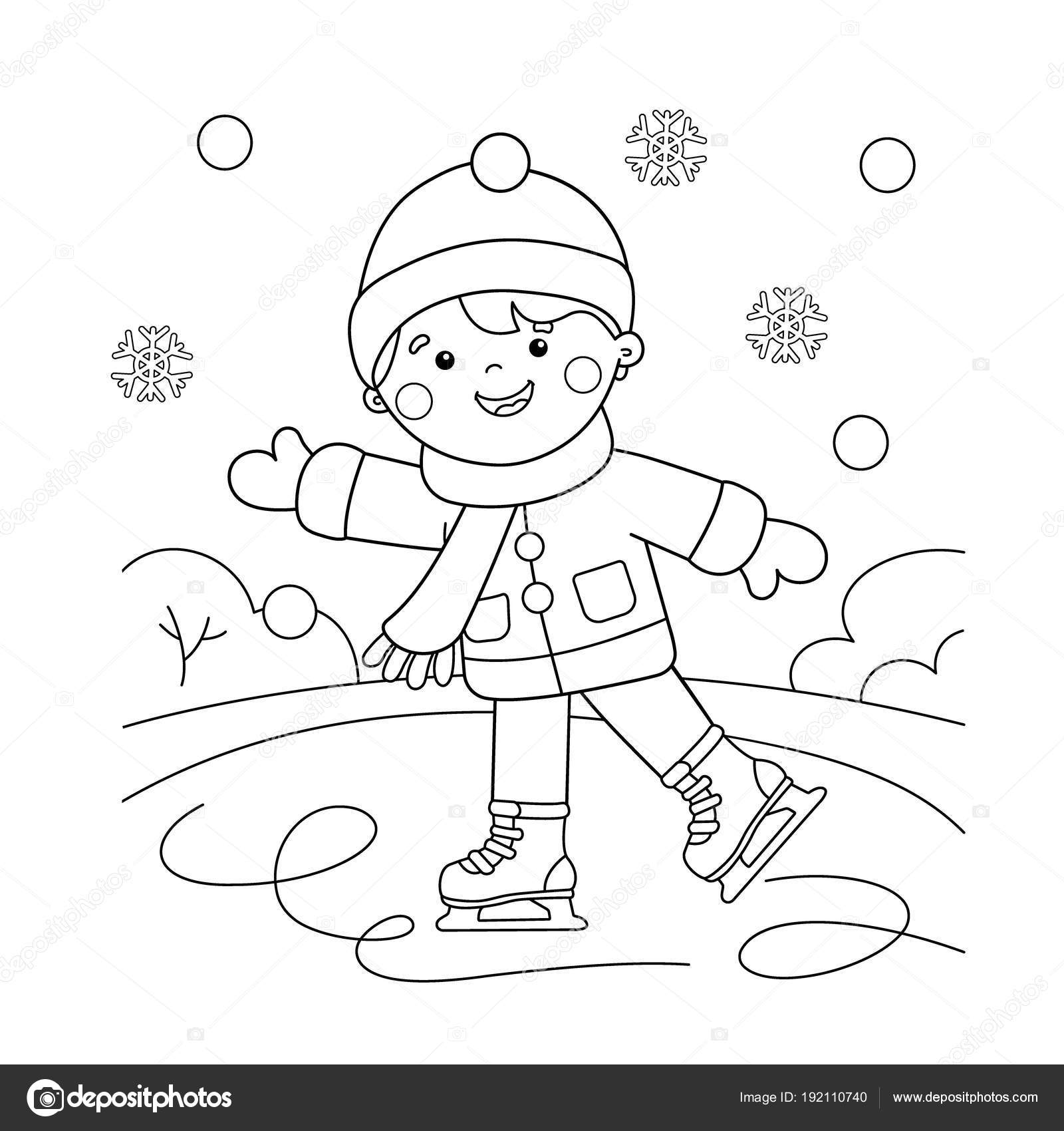 Coloring Page Outline Of cartoon boy skating. Winter sports. Coloring ...