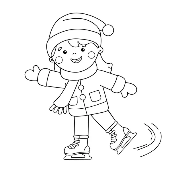 Coloriage Aperçu de dessin animé fille patinage. Sports d'hiver. Livre à colorier pour enfants — Image vectorielle