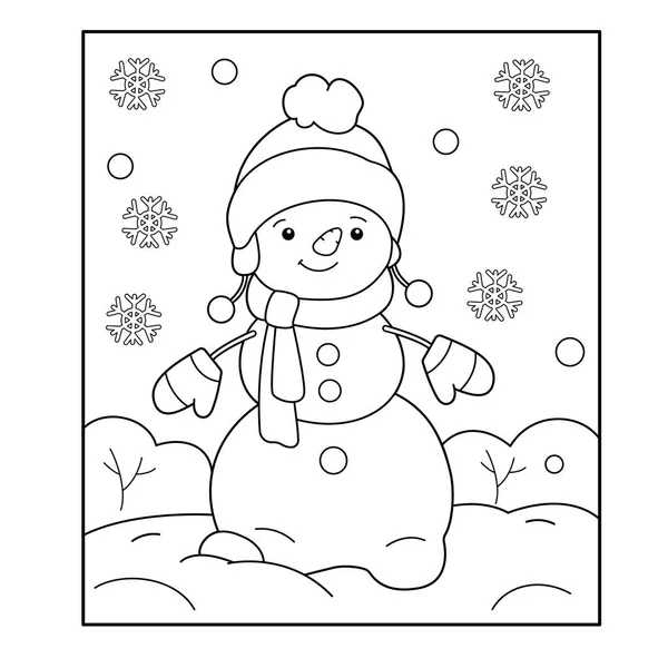 Hombre de nieve. El invierno. Libro para colorear para niños — Archivo Imágenes Vectoriales