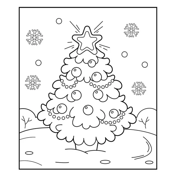 Kerstboom met versieringen en geschenken. Kerstmis. Nieuwjaar. Kleurboek voor kinderen. Kleurplaat — Stockvector