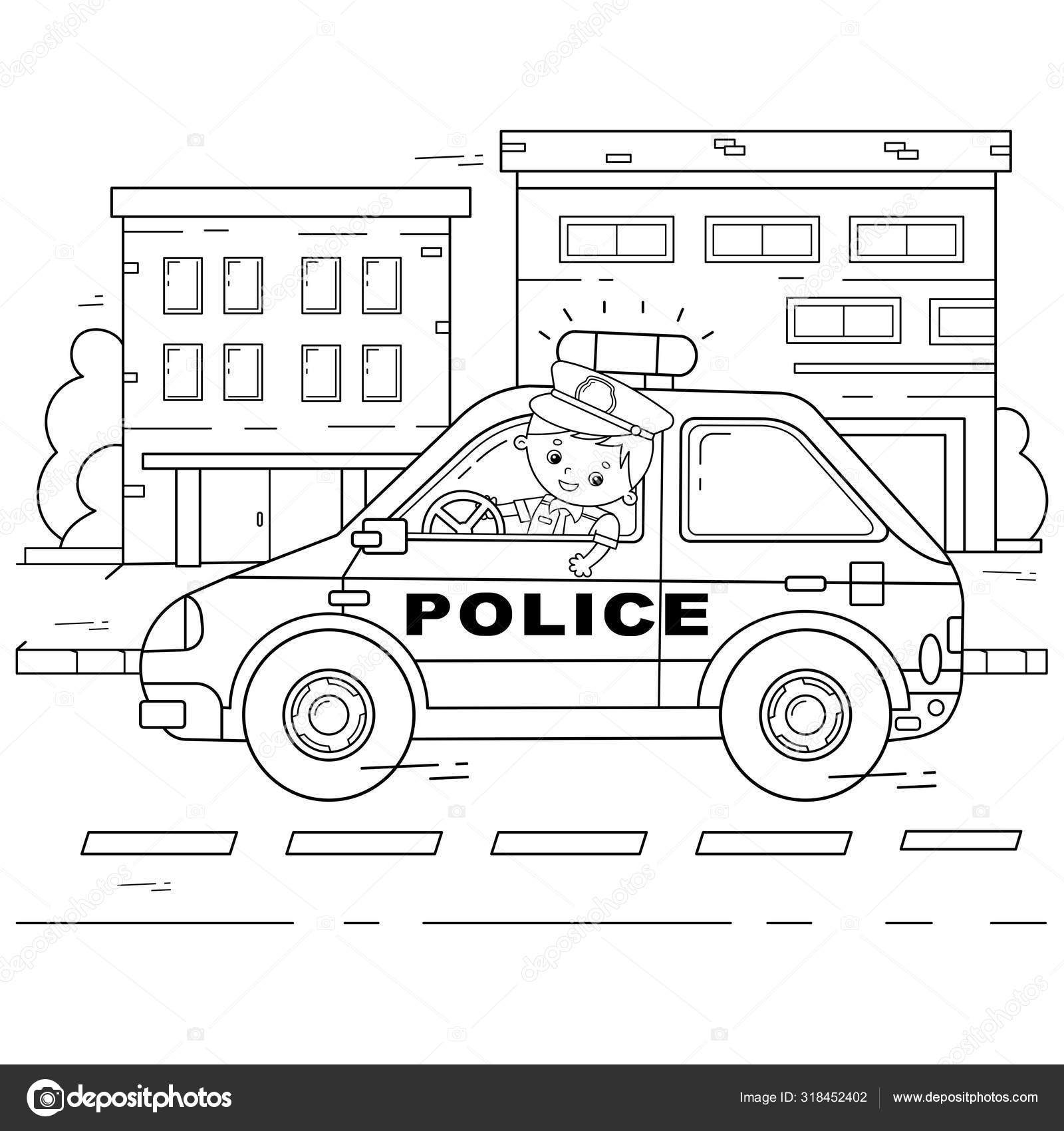 Desenhos para colorir de carros de polícia para crianças