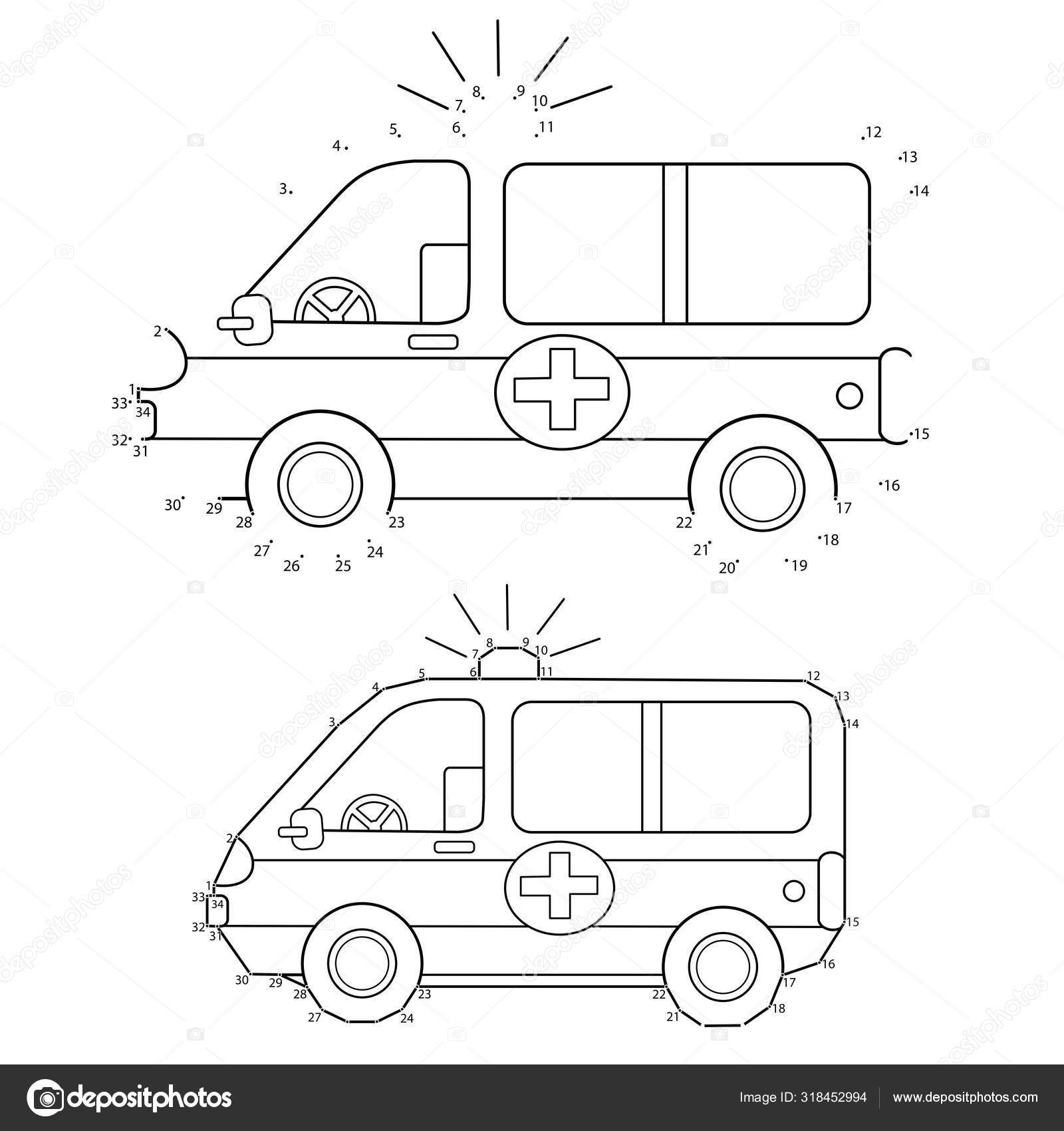 Jogo de Puzzle Educacional para crianças: jogo de números. Carro de  ambulância. Desenho da página de