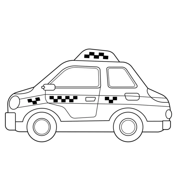 Coloring Page Outline of cartoon Car. Такси. Изображения транспорта или транспортного средства для детей. Вектор. Раскраска для детей . — стоковый вектор