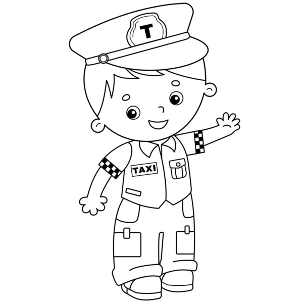 Coloring Page Outline Of cartoon taxi driver. Profession. Coloring book for kids. — ストックベクタ