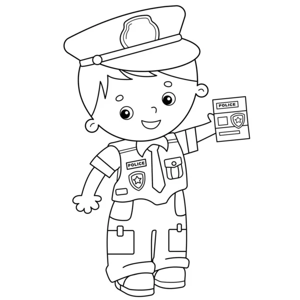 Página para colorear Esquema de policía de dibujos animados. Profesión - policía. Libro para colorear para niños . — Vector de stock