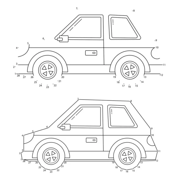 Voiture. Jeu de Puzzle éducatif pour les enfants : jeu de nombres. Transport d'images ou véhicule pour enfants. Livre à colorier . — Image vectorielle