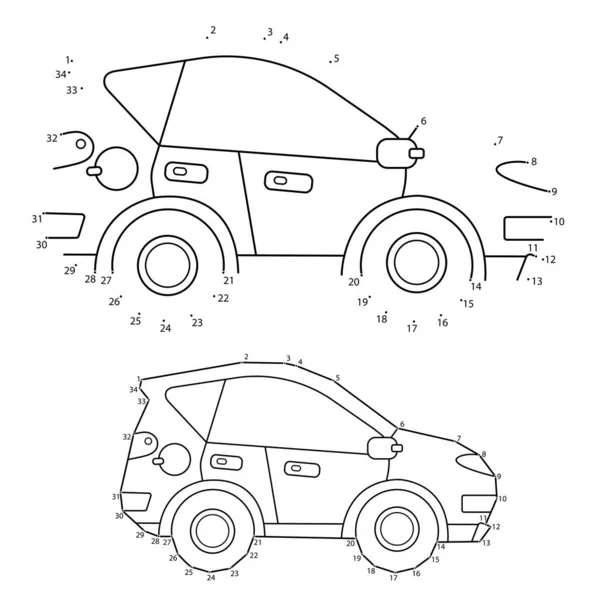 Voiture. Jeu de Puzzle éducatif pour les enfants : jeu de nombres. Transport d'images ou véhicule pour enfants. Livre à colorier . — Image vectorielle