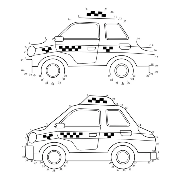 Jeu de Puzzle éducatif pour les enfants : jeux de numéros.Taxi voiture. Transport d'images ou véhicule pour enfants. Livre à colorier . — Image vectorielle