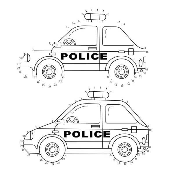 Educatieve Puzzelspel voor kinderen: nummers spel. Politieauto. Beelden vervoer of voertuig voor kinderen. Kleurboek. — Stockvector