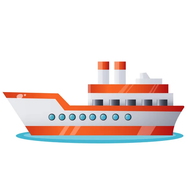 Imagen a color de la nave de dibujos animados sobre un fondo blanco. Un barco de vapor. Transporte por agua. Ilustración vectorial del vehículo para niños . — Vector de stock