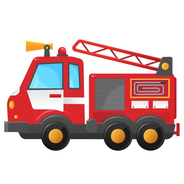 흰색 배경에 소방차의 컬러 이미지. 만화 화재 엔진. 직업: 소방관. 차의 벡터 삽화, 아이들을 위한 운송 수단. — 스톡 벡터