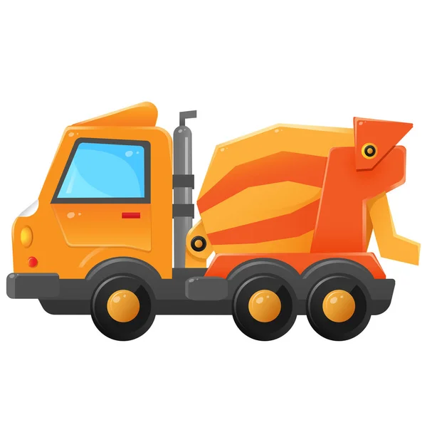 Imagen en color de la hormigonera sobre un fondo blanco. Mezclador de cemento de dibujos animados. Construcción. Transporte de trabajo. Ilustración vectorial del vehículo para niños . — Vector de stock