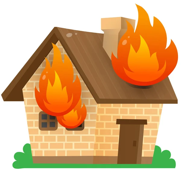 Imagen en color de la casa en llamas sobre un fondo blanco. Fuego, llama. Ilustración vectorial . — Vector de stock