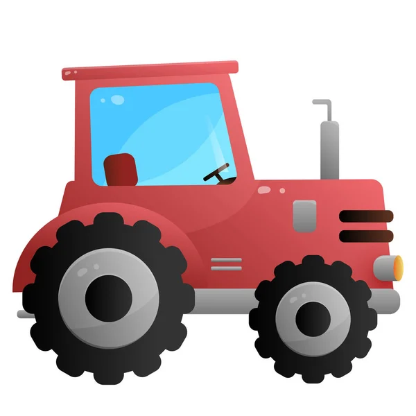 Imagen a color del tractor de dibujos animados sobre un fondo blanco. Tractor rojo. Ilustración vectorial del vehículo, transporte para niños . — Vector de stock
