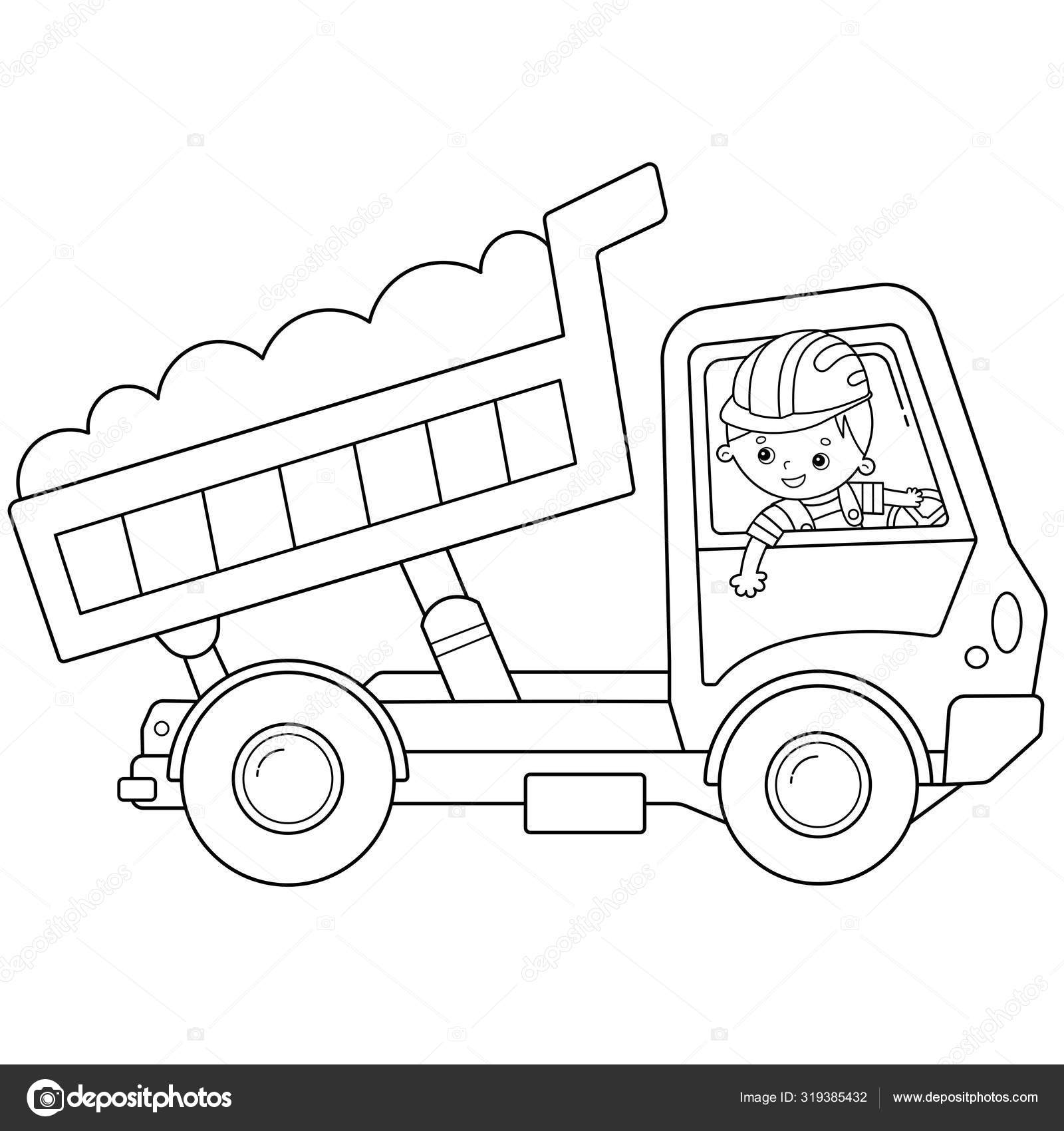 Coloring Page Outline Of cartoon lorry or dump truck. Construction ...