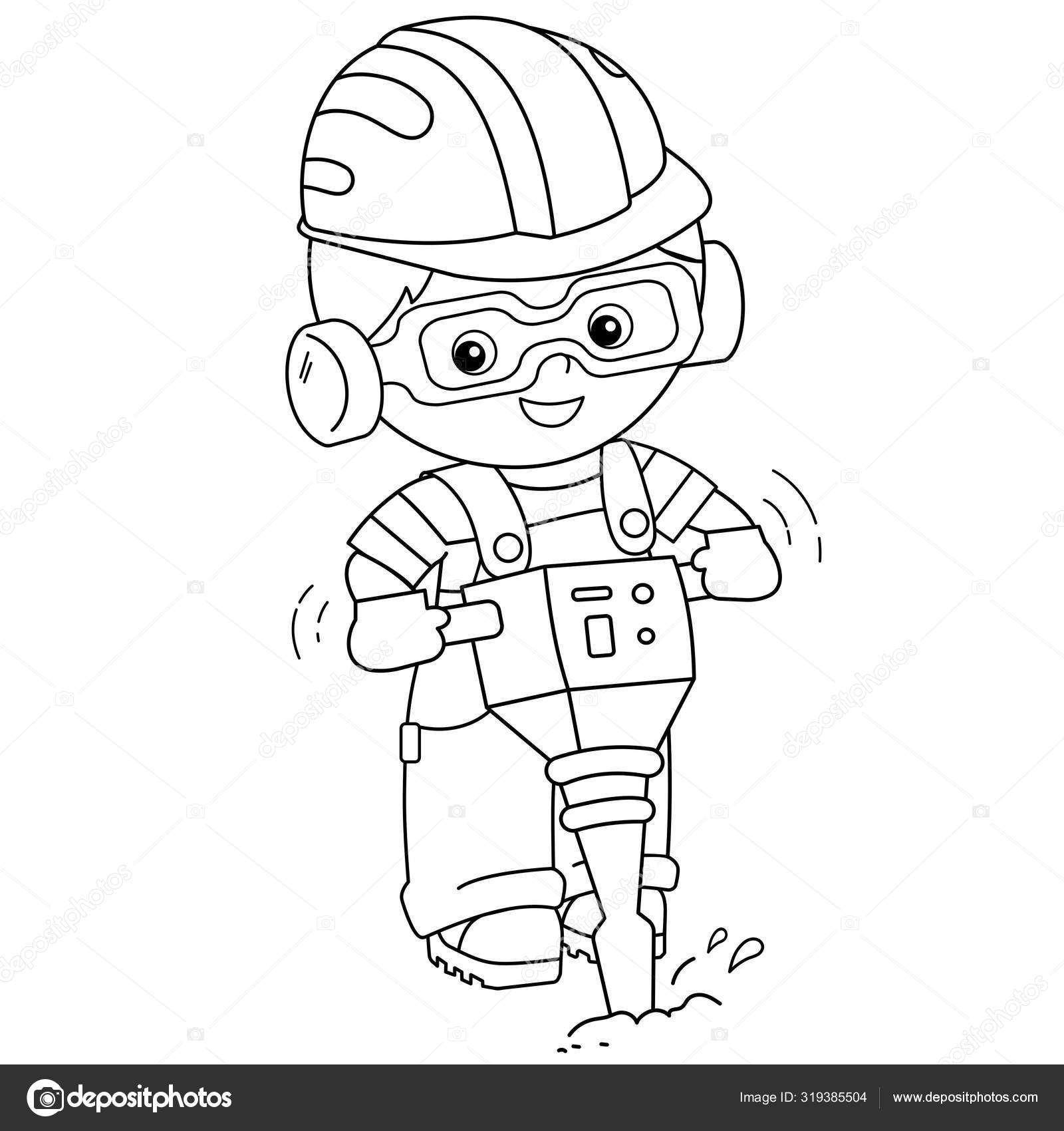 Coloring Page Outline Of Cartoon Builder With Jackhammer Profession Coloring Book For Kids Vector Image By C Oleon17 Vector Stock 319385504