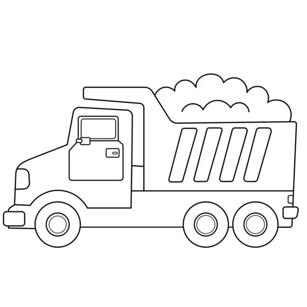 Página para colorear Esquema de camión de dibujos animados o camión volquete. Vehículos de construcción. Libro para colorear para niños . — Vector de stock