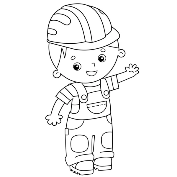 Página para colorear Esquema del constructor de dibujos animados en hardhat. Profesión. Libro para colorear para niños . — Vector de stock