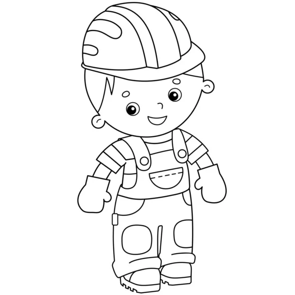 Coloriage Aperçu du constructeur de dessins animés en hardhat. Profession. Livre à colorier pour enfants . — Image vectorielle