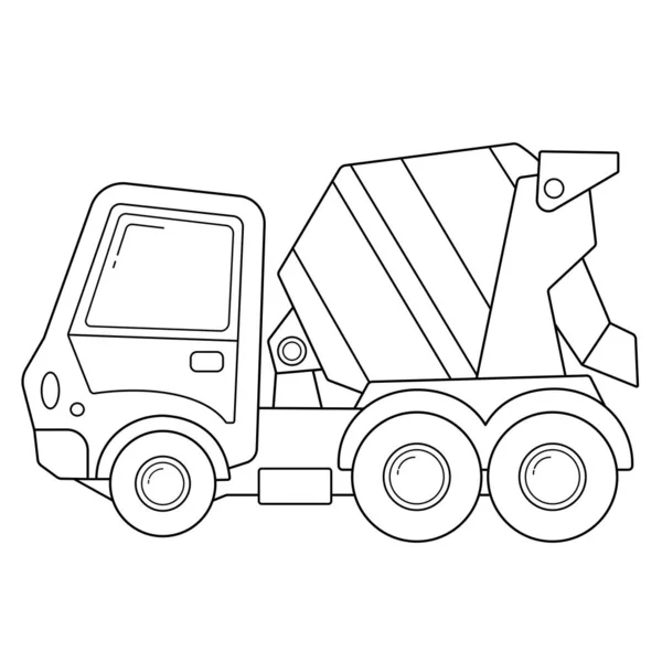 Página para colorear Esquema de mezclador de concreto de dibujos animados. Vehículos de construcción. Libro para colorear para niños . — Vector de stock