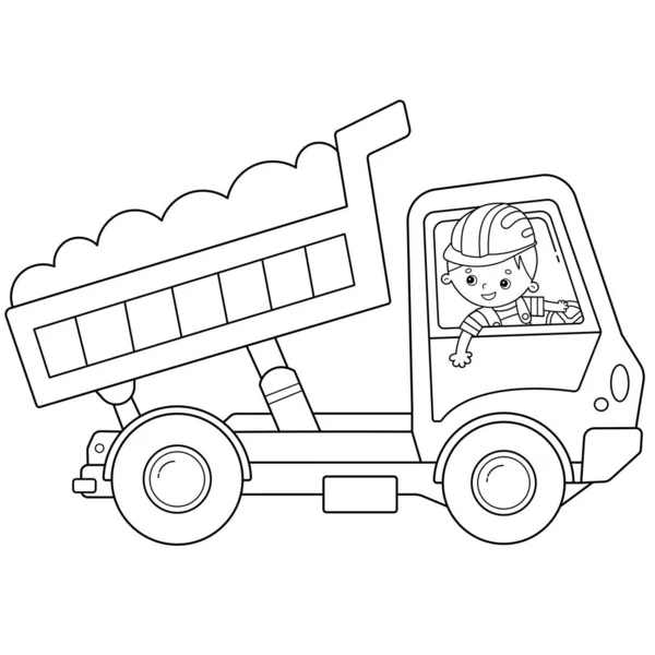 Χρωματισμός σελίδα περίγραμμα του φορτηγού κινουμένων σχεδίων ή χωματερή φορτηγό. Κατασκευαστικά οχήματα. Βιβλίο ζωγραφικής για παιδιά. — Διανυσματικό Αρχείο