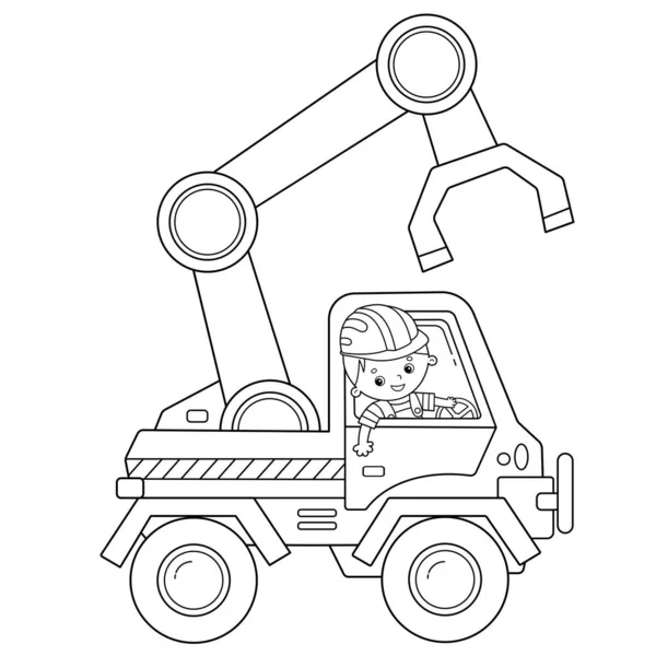 Χρωματισμός Σελίδα Περίγραμμα του φορτωτή κινουμένων σχεδίων ή ανελκυστήρα φορτηγών. Κατασκευαστικά οχήματα. Βιβλίο ζωγραφικής για παιδιά. — Διανυσματικό Αρχείο