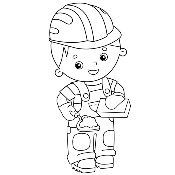 Coloriage Aperçu du constructeur de dessins animés avec chariot à main. Profession. Livre à colorier pour enfants . — Image vectorielle