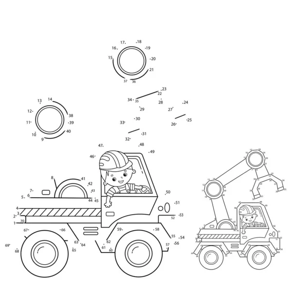 儿童益智游戏：数字游戏。 装载机或起重卡车。 建筑车辆。 儿童彩色书. — 图库矢量图片