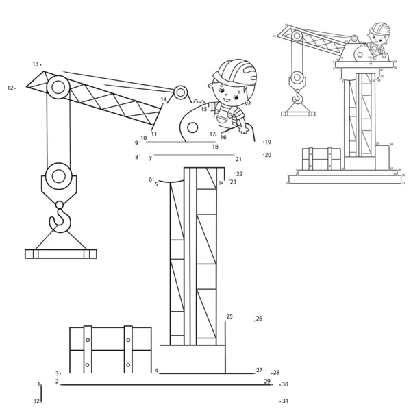 Puzzle Juego para niños: juego de números. Grúa elevadora. Vehículos de construcción. Libro para colorear para niños . — Archivo Imágenes Vectoriales