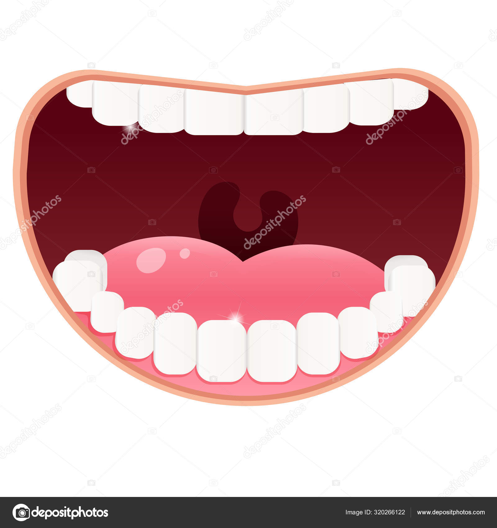 boca aberta com os dentes em estilo simples de desenho animado
