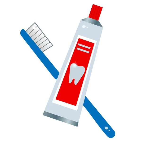 Imagem colorida da escova de dentes e pasta de dentes no fundo branco. Saúde e higiene. Ilustração vetorial para odontologia . —  Vetores de Stock